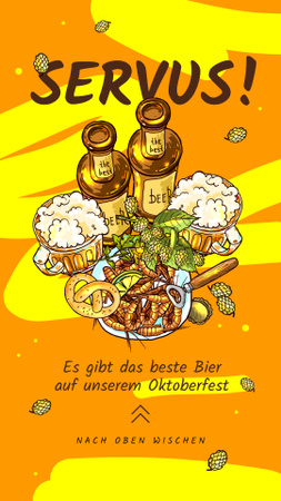 oktoberfest oferta cerveja servida com lanches em amarelo Instagram Story Modelo de Design