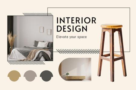 Plantilla de diseño de Diseño interior elegante con muebles. Mood Board 