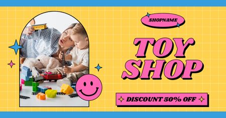 Child Toys Shop Offer on Yellow Facebook AD Design Template