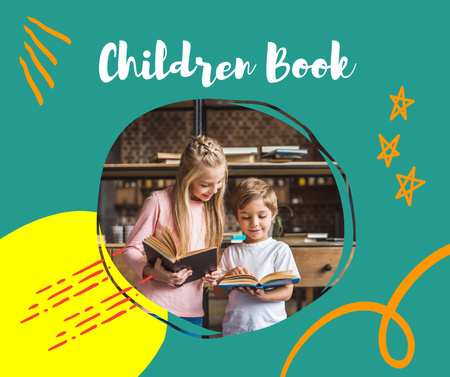 Children's Bookstore Ad with Reading Kids Facebook Design Template