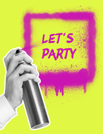 Party Announcement in Graffiti Frame on Yellow Flyer 8.5x11in Modelo de Design