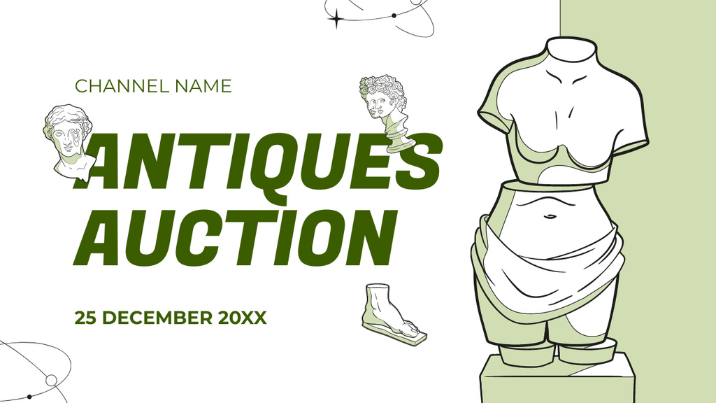 Antiques Auction Announcement With Rare Sculptures Youtube Thumbnail – шаблон для дизайну