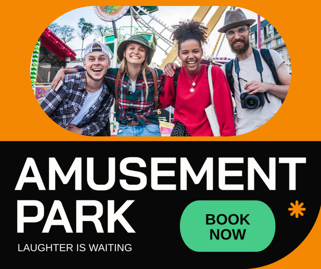 Lively Amusement Park With Booking Offer Facebook Design Template