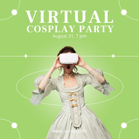 Designvorlage Cosplay-Party-Werbung mit Frau im Vintage-Kleid und VR-Brille für Instagram