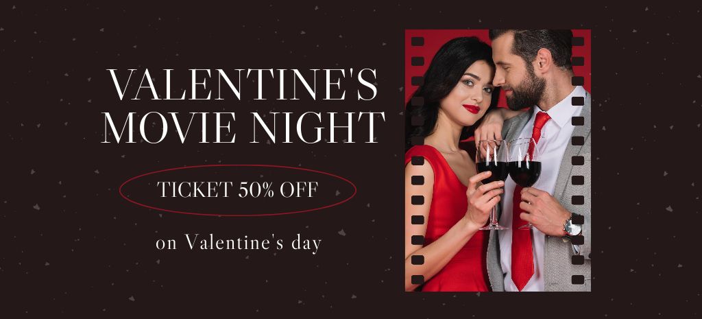 Discount on Cinema Tickets for Valentine's Day Coupon 3.75x8.25in Πρότυπο σχεδίασης