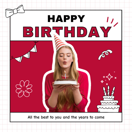 Birthday Party Greeting on Red Instagram Tasarım Şablonu