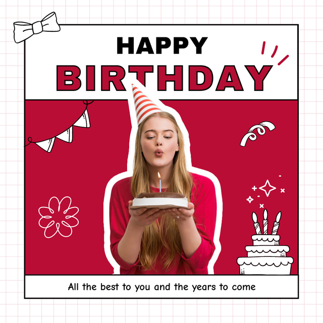 Birthday Party Greeting on Red Instagram – шаблон для дизайна
