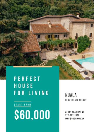 Platilla de diseño Real Estate Ad with Pool by House Flayer
