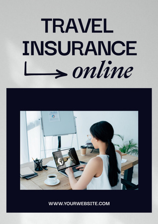 Travel Insurance Woman Typing In Laptop Flyer A4 Design Template