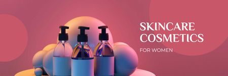Skincare Cosmetics promotion in pink Twitter Design Template
