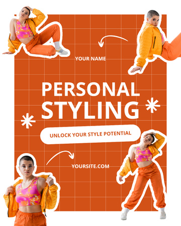 Anúncio de serviços de estilo pessoal na Orange Instagram Post Vertical Modelo de Design