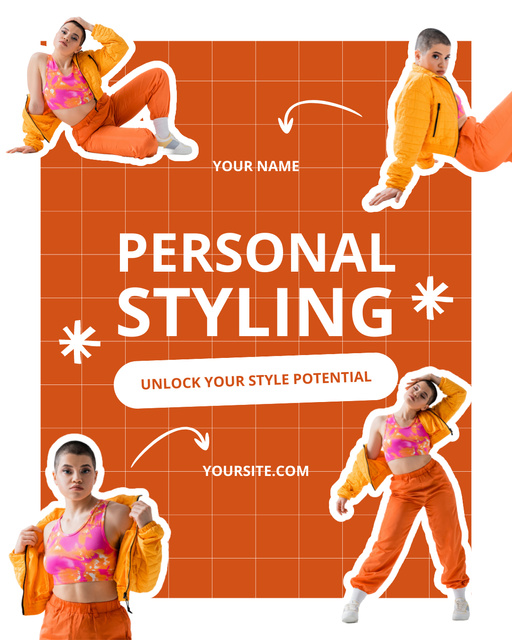 Personal Styling Services Ad on Orange Instagram Post Vertical Πρότυπο σχεδίασης