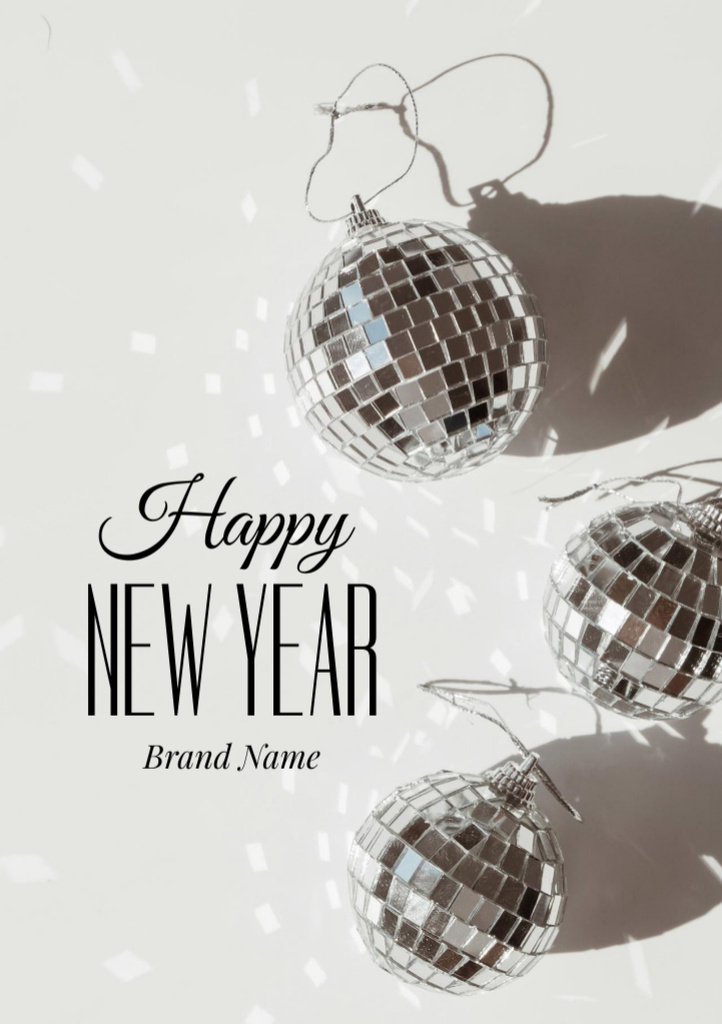 New Year Greeting with Disco Balls Postcard A5 Vertical Design Template