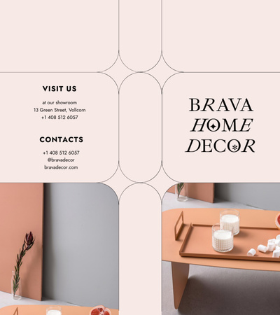 Home Decor Offer with Minimalistic Interior Brochure 9x8in Bi-fold Design Template