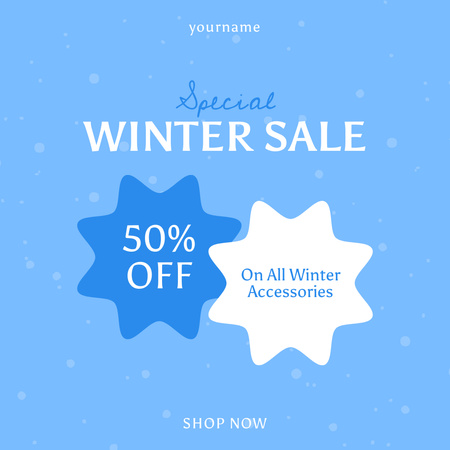 Winter Sale Announcement with Blue and White Star Instagram Design Template