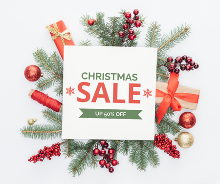 Christmas Sale Announcement with Decorative Festive Wreath Facebook Design Template