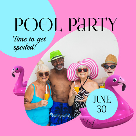 Pool Party With Inflatables Circles Announcement Animated Post Modelo de Design
