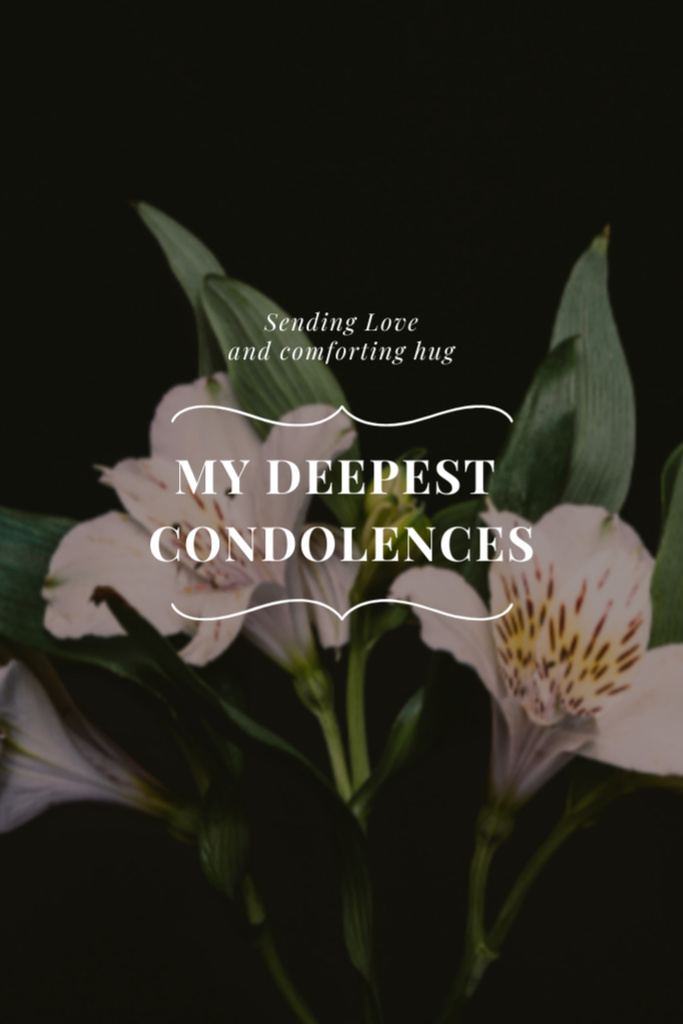 Mourning Bouquet with Deepest Condolences Phrase on Black Postcard 4x6in Vertical Tasarım Şablonu