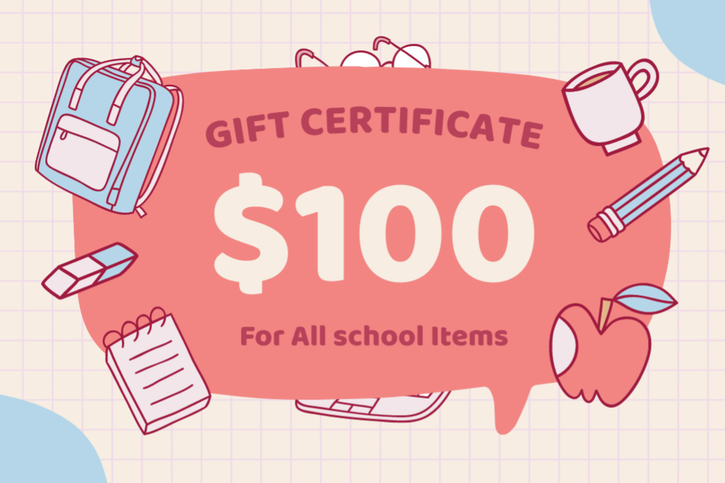 Gift Voucher for All School Items Gift Certificate Design Template