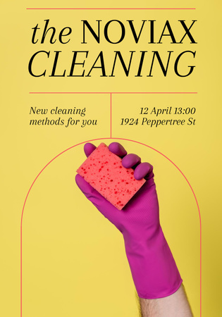 Template di design Annuncio di servizio di pulizia di qualità con guanto viola su giallo Poster 28x40in