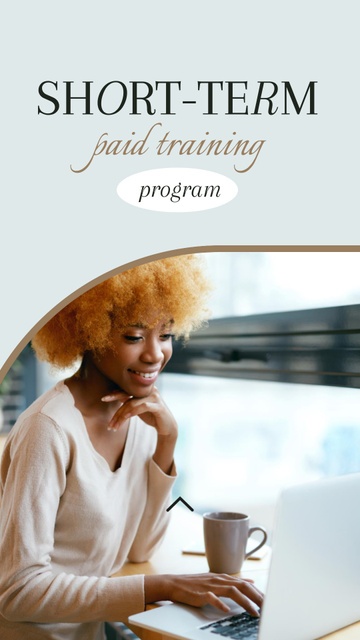 Job Training Ad with woman drinking Coffee Instagram Video Story Design Template