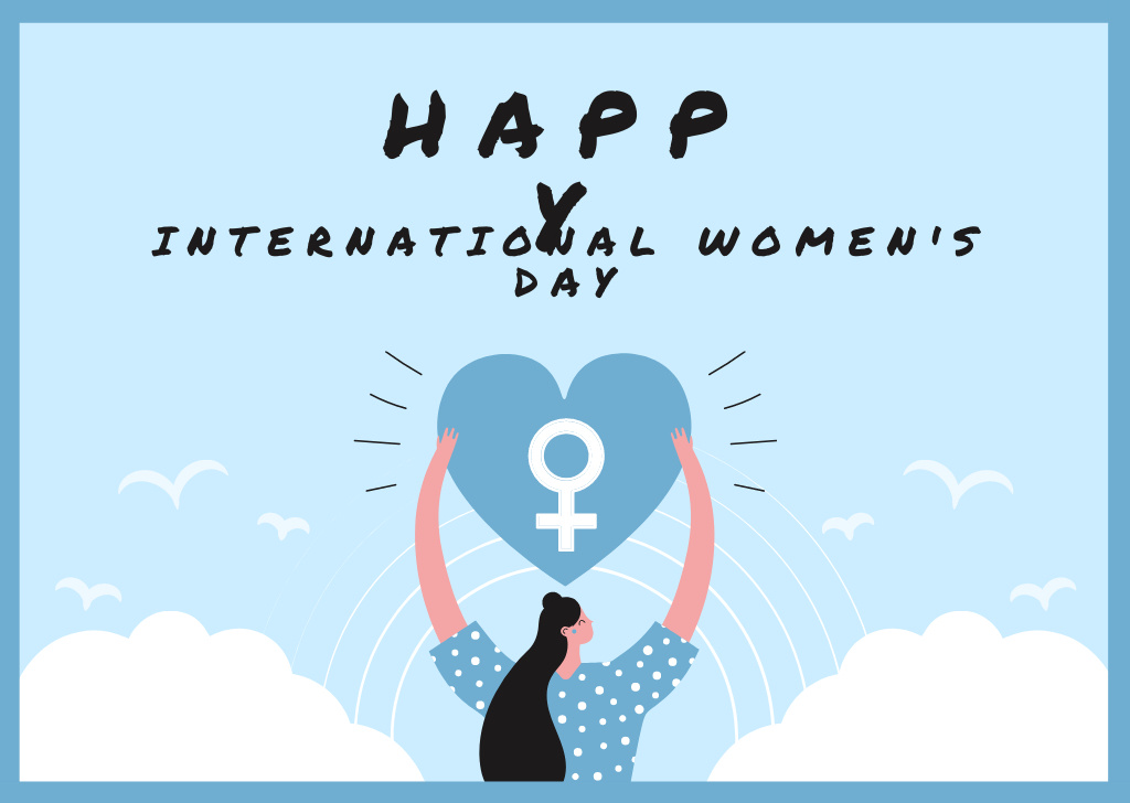International Women's Day Greeting with Woman holding Heart Card Design Template