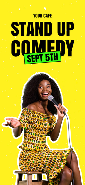 Ontwerpsjabloon van Snapchat Geofilter van Stand-up Comedy Show Promo with Young Woman performing