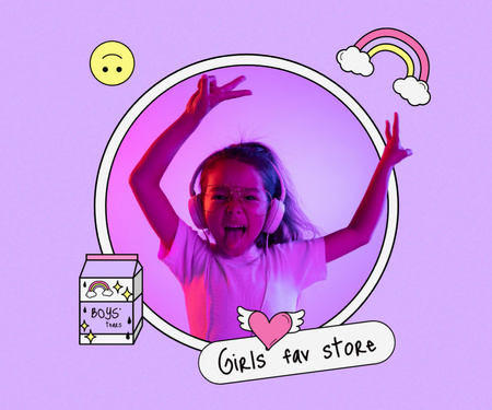 Ontwerpsjabloon van Medium Rectangle van grappig schattig meisje springen naar de muziek