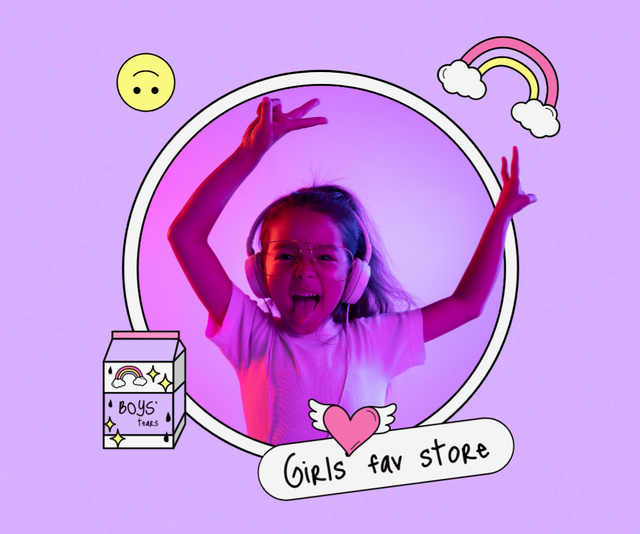 Funny Cute Little Girl jumping to the Music Medium Rectangle – шаблон для дизайна