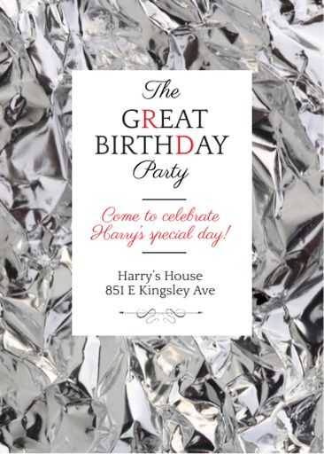 Birthday Party Invitation Silver Foil 