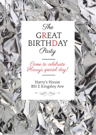 Birthday Party Invitation Silver Foil Invitation Modelo de Design