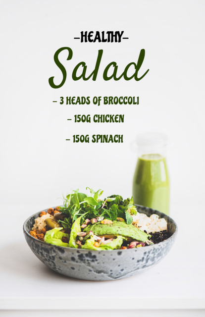 Platilla de diseño Healthy Salad with Broccoli and Chicken Recipe Card