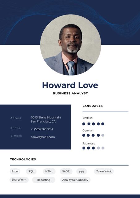 Business Analyst professional profile Resume Design Template