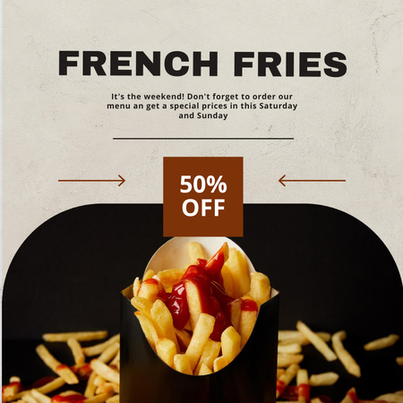 Snack Menu Sale  Offer with French Fries Instagram Tasarım Şablonu