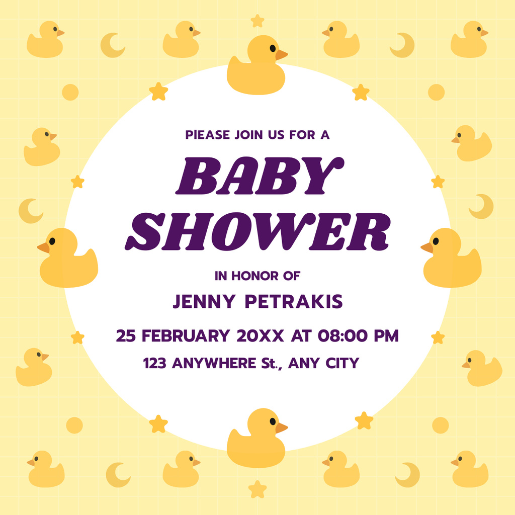 Baby Shower Announcement with Cute Yellow Ducks LinkedIn post Modelo de Design