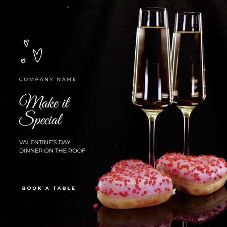 Festive Dinner With Champagne For Valentine`s Day Animated Post Design Template