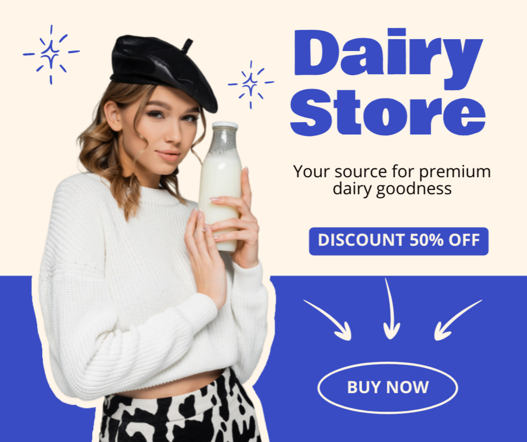 Platilla de diseño Discount in Dairy Store Facebook