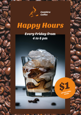 Coffee Shop Happy Hours Iced Latte in Glass Flyer A7 Design Template
