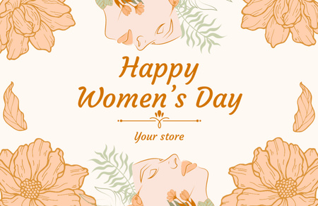 Szablon projektu Women's Day Greeting with Beautiful Floral Illustration on Beige Thank You Card 5.5x8.5in