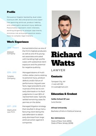 Designvorlage Professional Lawyer profile and experience für Resume