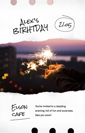 Birthday Party Announcement with Bright Sparkles Invitation 4.6x7.2in Design Template