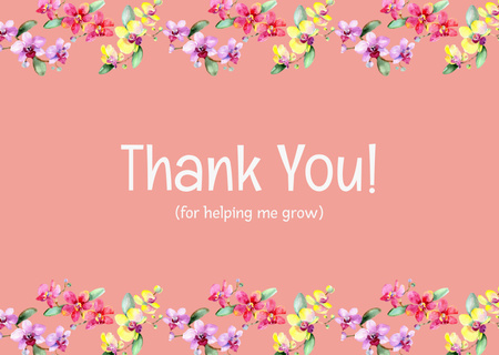 Thank You Phrase with Floral Composition on Pink Card Design Template