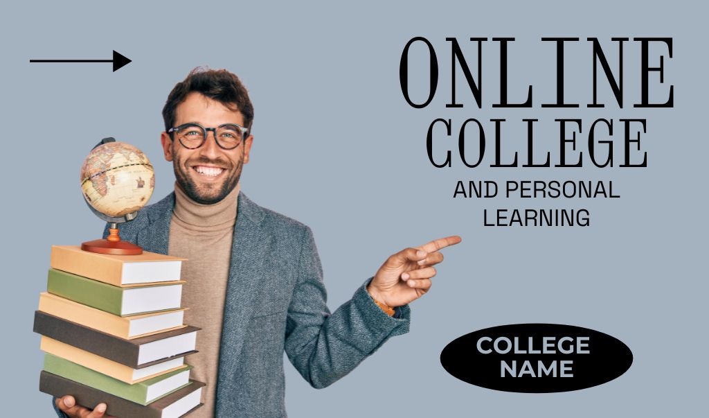 Online College Apply Announcement with Globe Business cardデザインテンプレート