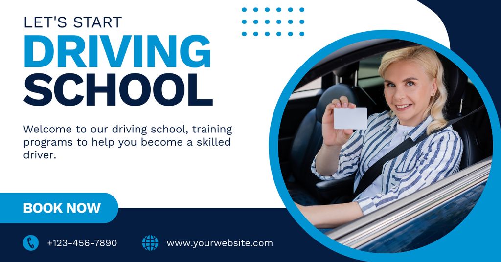 Designvorlage Proven Vehicle Driving School Promotion With Booking für Facebook AD