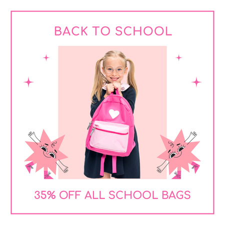 Discount on All Girl School Bags with Pink Backpack Instagram Design Template