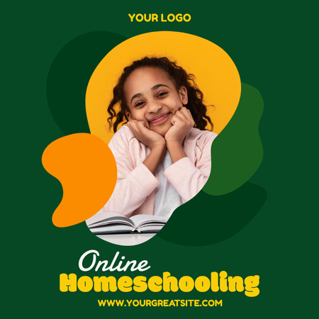 Homeschooling Ad with Cute Pupil Animated Post Design Template