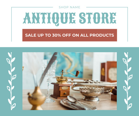 Various Products At Discounted Rates in Antique Shop Facebook Design Template