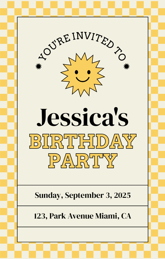 Birthday Wishes with Cute Sun Invitation 4.6x7.2in Design Template