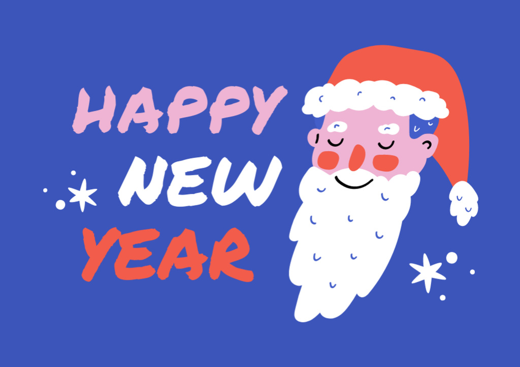 New Year Greeting With Cute Santa Postcard A5 Design Template