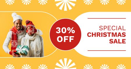 African American Couple on Christmas Sale Yellow Facebook AD Design Template